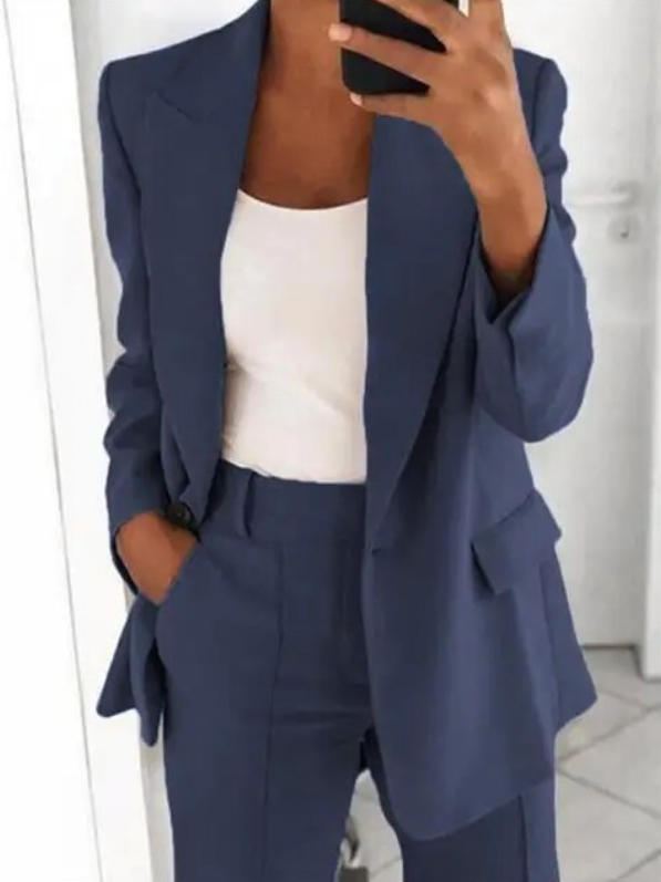 Valentina Two Piece Blazer and Pleat Trouser Set - Dark Blue