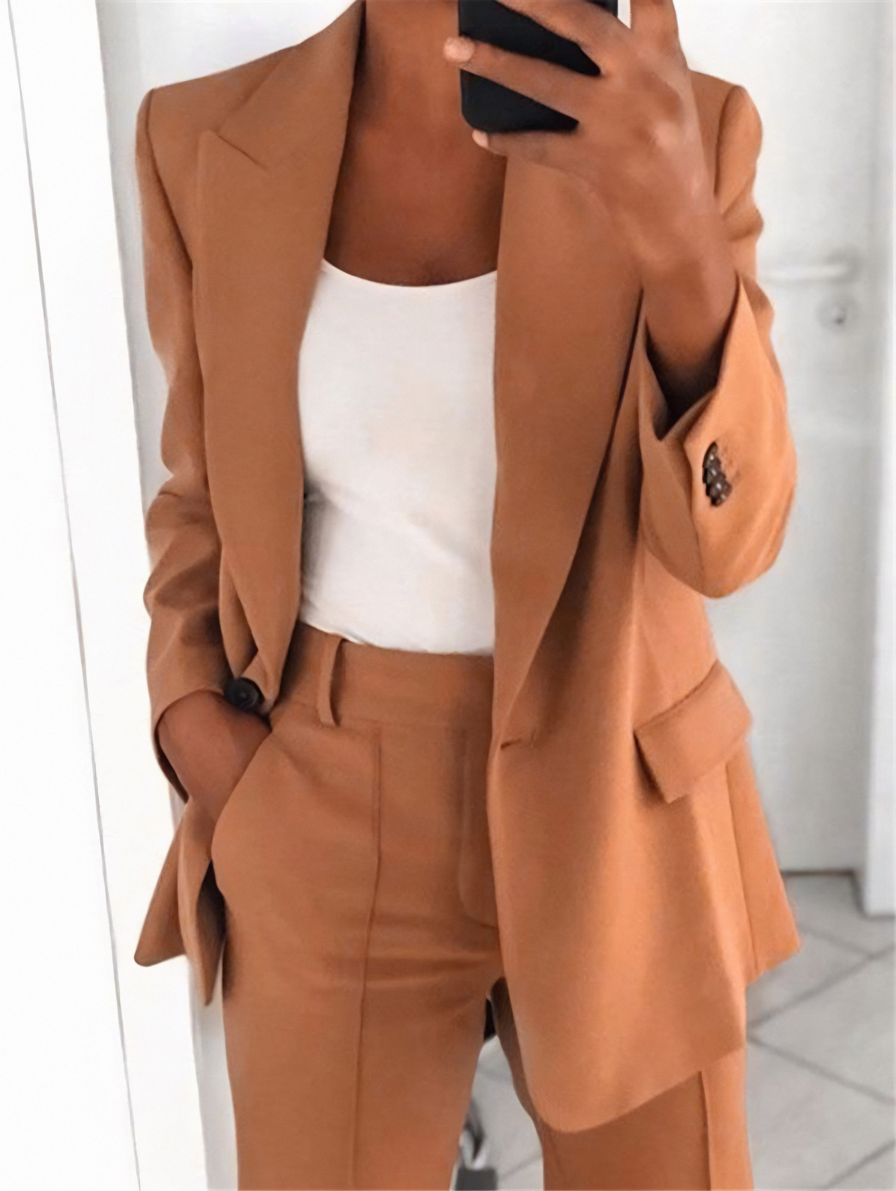 Valentina Two Piece Blazer and Pleat Trouser Set - Brown