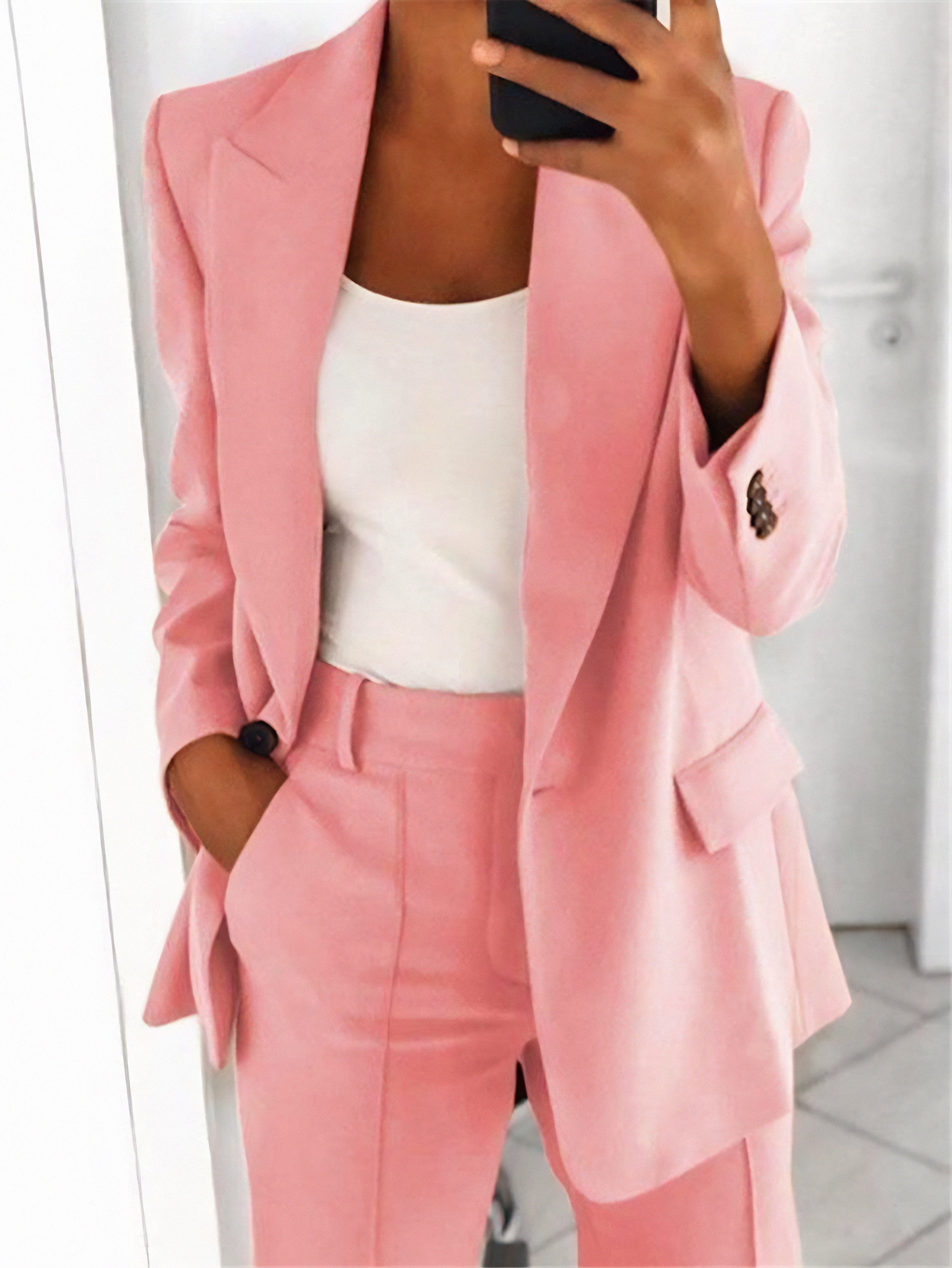 Valentina Two Piece Blazer and Pleat Trouser Set - Pink