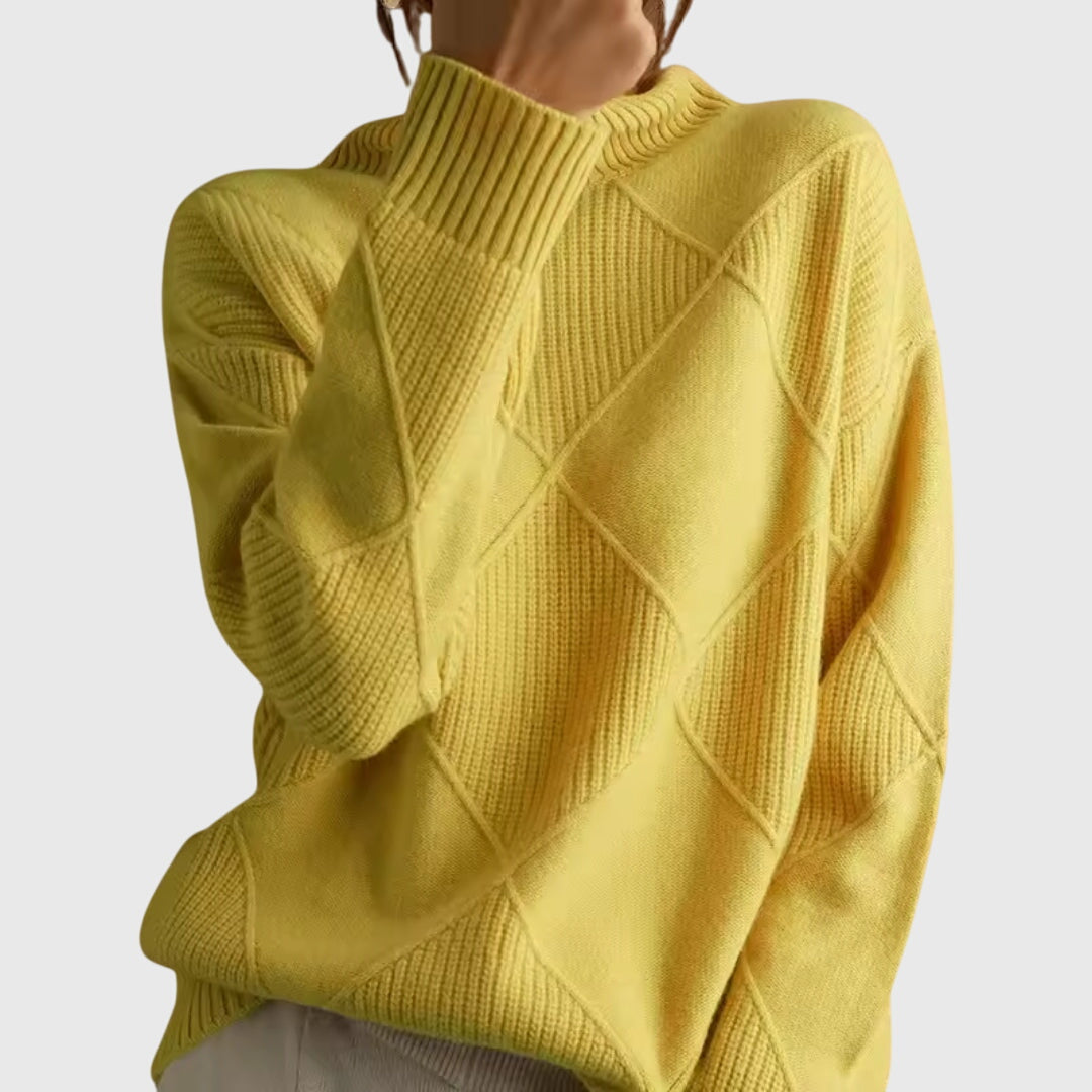 Verona Geometric Turtleneck Sweater with Fold-Over Collar - Yellow