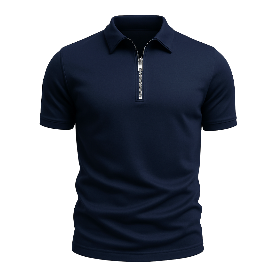 Victor Men's Zip Polo Shirt with Short Sleeves and Stand Collar - Navy