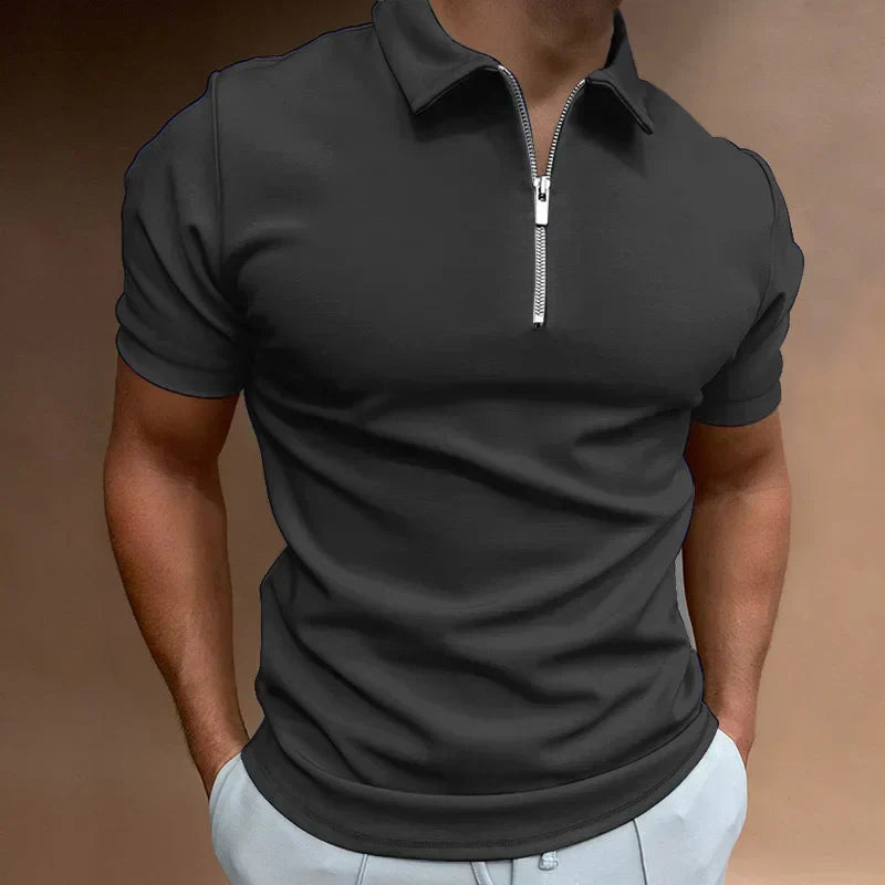 Victor Men's Zip Polo Shirt with Short Sleeves and Stand Collar - Dark Gray