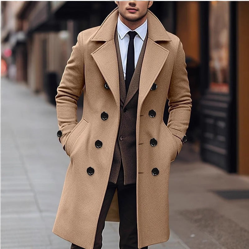 Waldemar Men's Double-Breasted Coat with Wide Lapels - Khaki