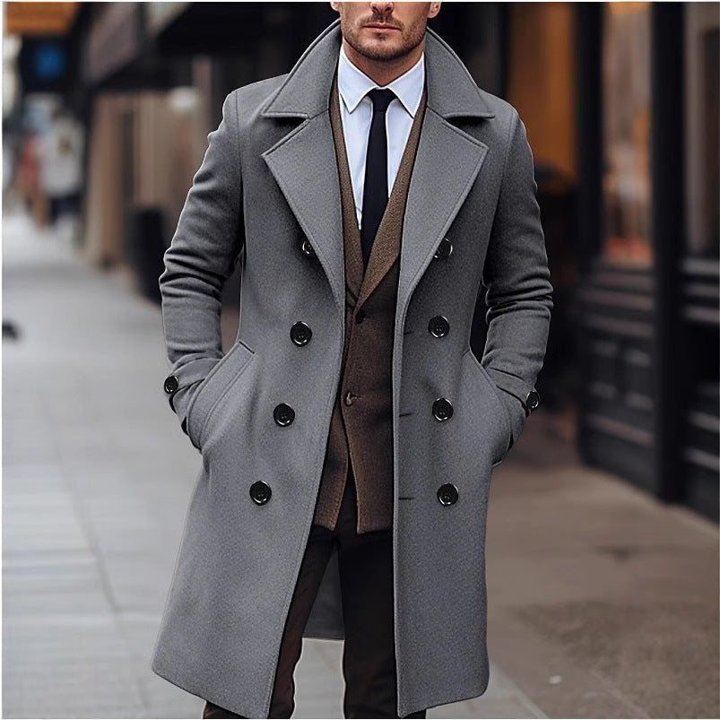 Waldemar Men's Double-Breasted Coat with Wide Lapels - Light Gray