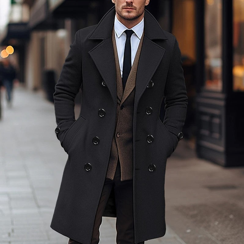 Waldemar Men's Double-Breasted Coat with Wide Lapels - Dark Gray