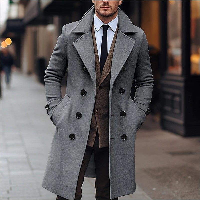 Waldemar Men's Double-Breasted Coat with Wide Lapels - Light Gray