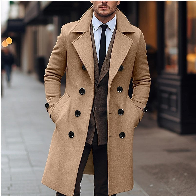 Waldemar Men's Double-Breasted Coat with Wide Lapels - Khaki
