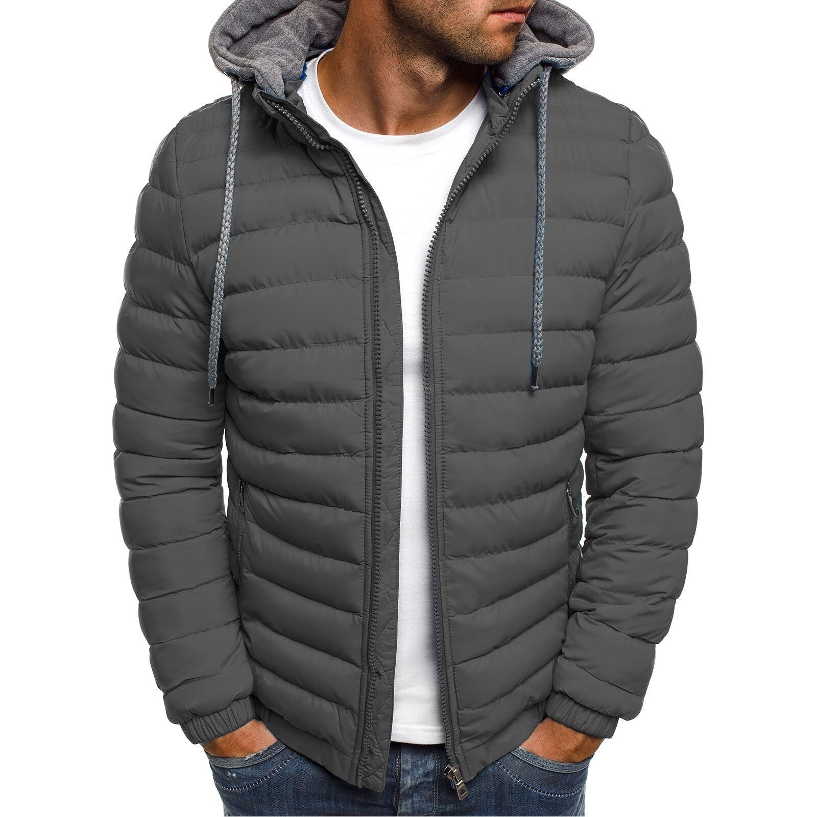 Wendel Men's Lightweight Puffer Jacket with Narrow Channels - Gray