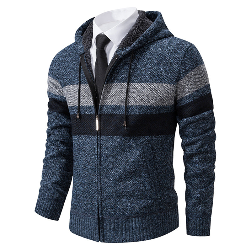 Wilbert Men's Striped Hoodie with Full Zip and Lined Hood - Blue Gray