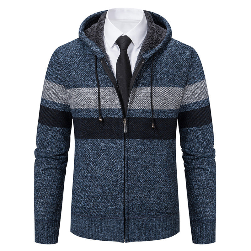 Wilbert Men's Striped Hoodie with Full Zip and Lined Hood - Blue Gray