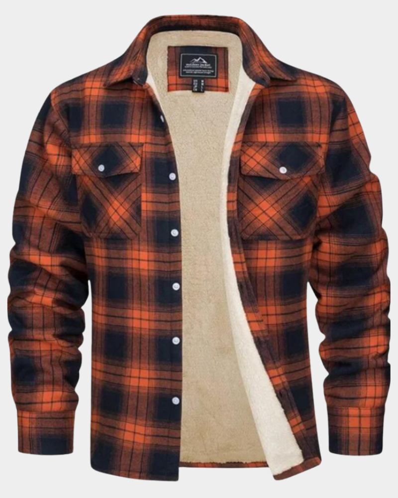 William Men's Plaid Shacket with Sherpa Lining - Orange