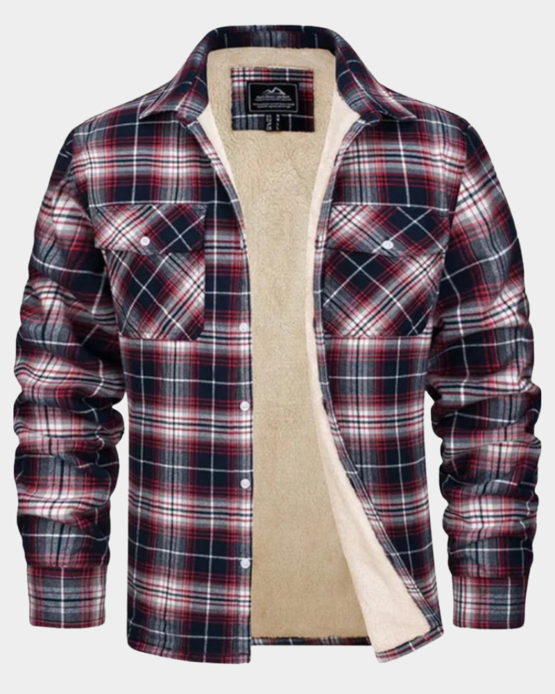 William Men's Plaid Shacket with Sherpa Lining - Red