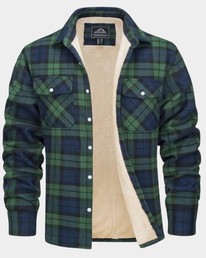 William Men's Plaid Shacket with Sherpa Lining - Green