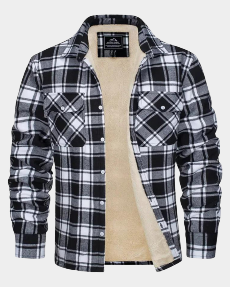 William Men's Plaid Shacket with Sherpa Lining - Black