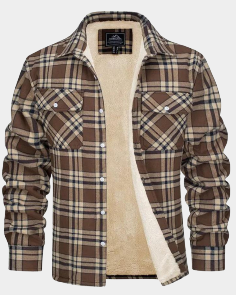 William Men's Plaid Shacket with Sherpa Lining - Khaki