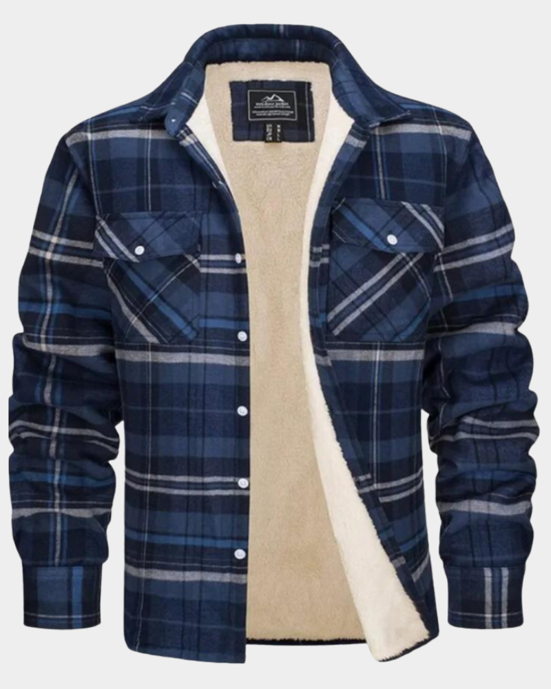 William Men's Plaid Shacket with Sherpa Lining - Navy