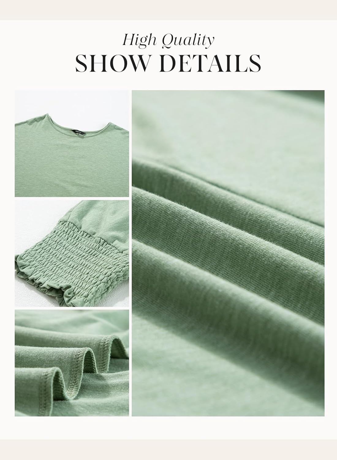 Wilma Pleated Sleeve Blouse with Round Neck and Level Hem - Grass Green