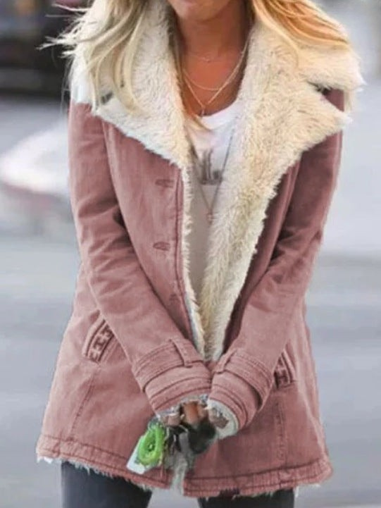 Yve Winter Coat with Hood and Deep Pockets, Below-Hip Hem - Deep Pink