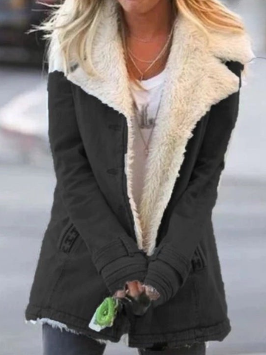 Yve Winter Coat with Hood and Deep Pockets, Below-Hip Hem - Black