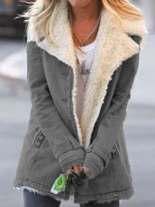 Yve Winter Coat with Hood and Deep Pockets, Below-Hip Hem - Gray