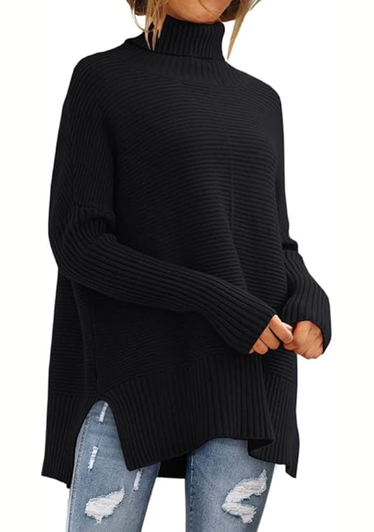 Zindie Turtleneck Sweater with Slim Body and Ribbed Hem - Black