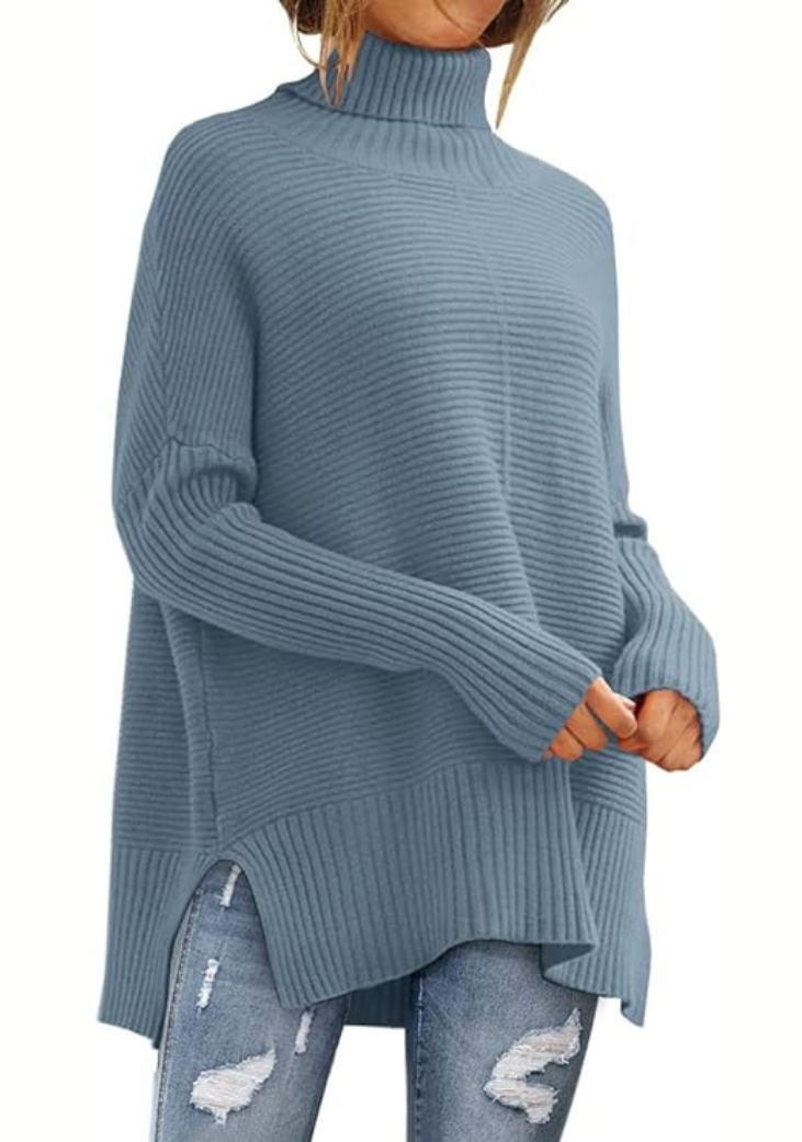 Zindie Turtleneck Sweater with Slim Body and Ribbed Hem