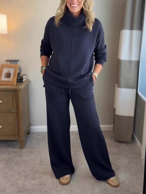 Zoraya Two Piece Lounge Set with Long Sleeves - Dark Blue