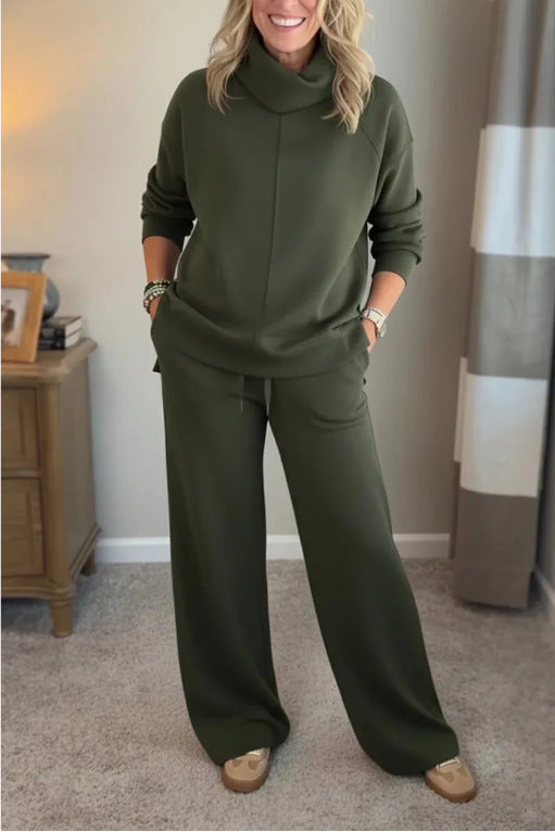 Zoraya Two Piece Lounge Set with Long Sleeves - Khaki