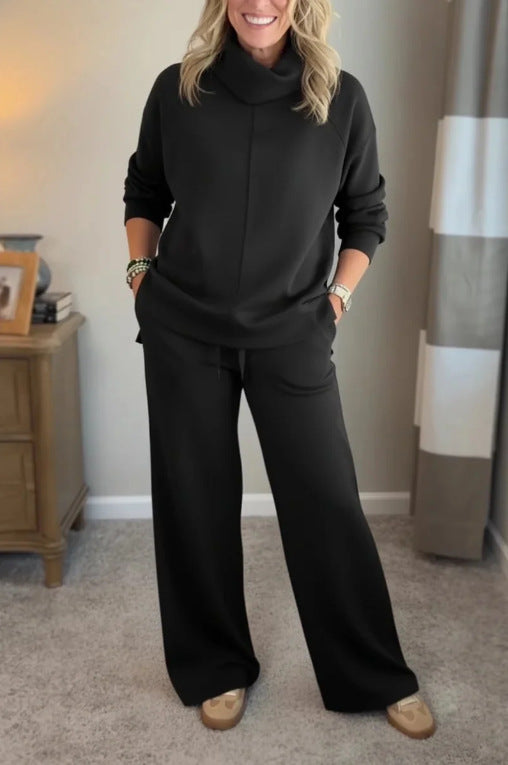 Zoraya Two Piece Lounge Set with Long Sleeves - Black