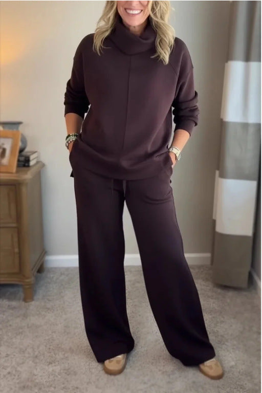 Zoraya Two Piece Lounge Set with Long Sleeves - Dark Brown