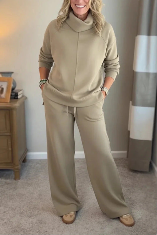 Zoraya Two Piece Lounge Set with Long Sleeves - Khaki